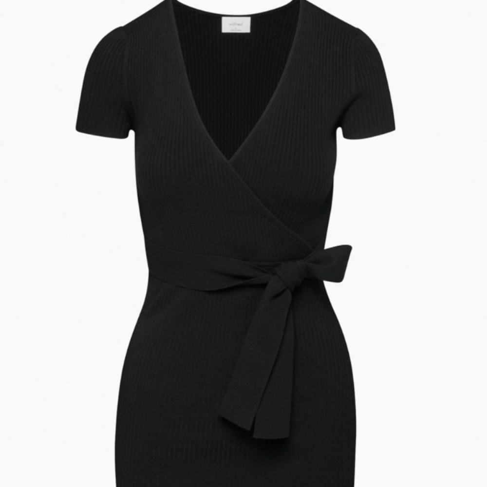 Wilfred Black Ribbed Wrap Mini Dress